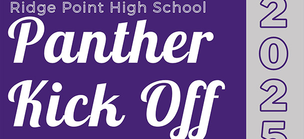 ridge point high school panther kick off on purple and white background 